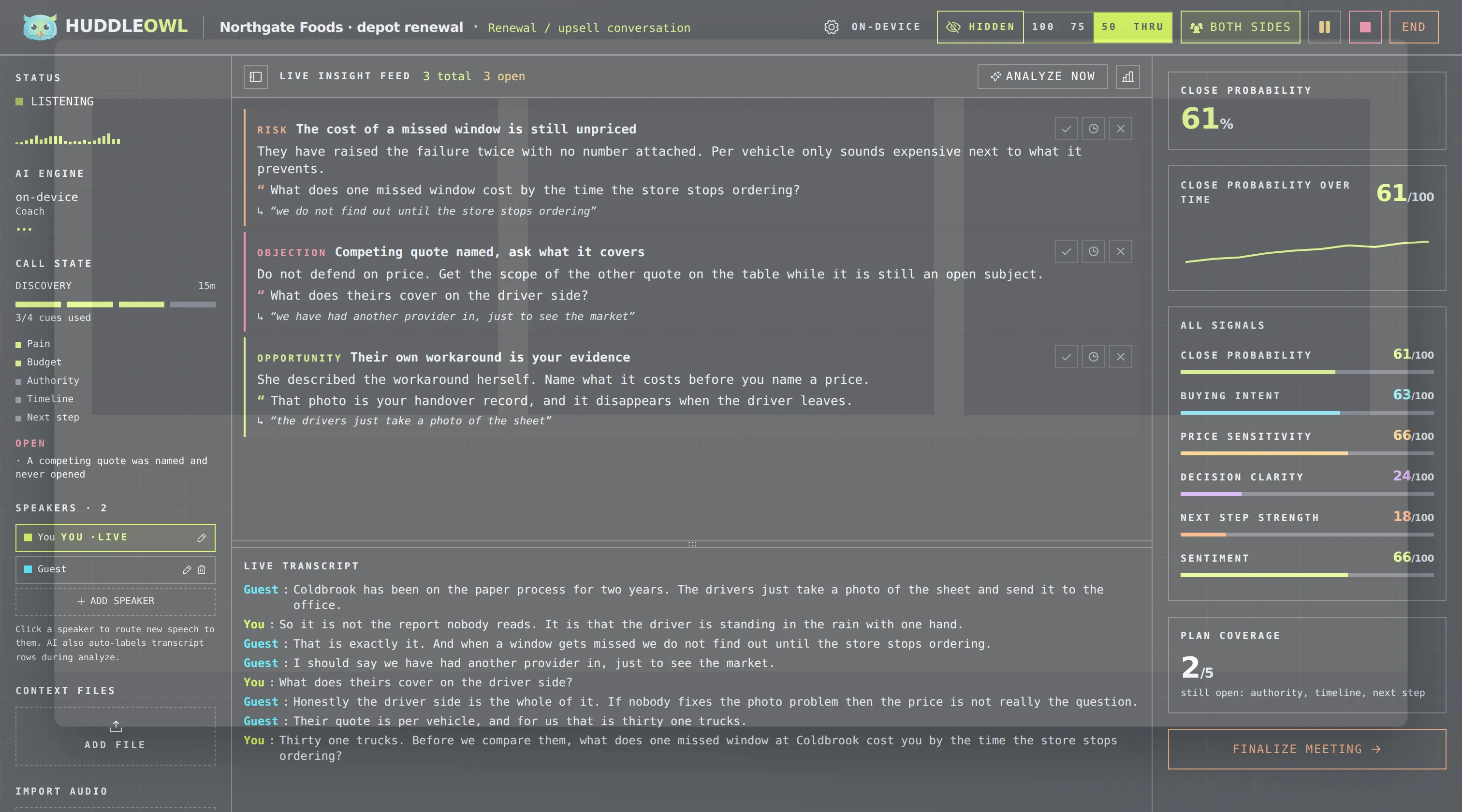 Stealth mode held still at 50 percent opacity, the cue feed and scores readable in white on black with the desktop showing through